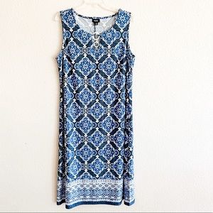 Tacera Sleeveless Boho Retro Blue Print Tunic Coverup Dress